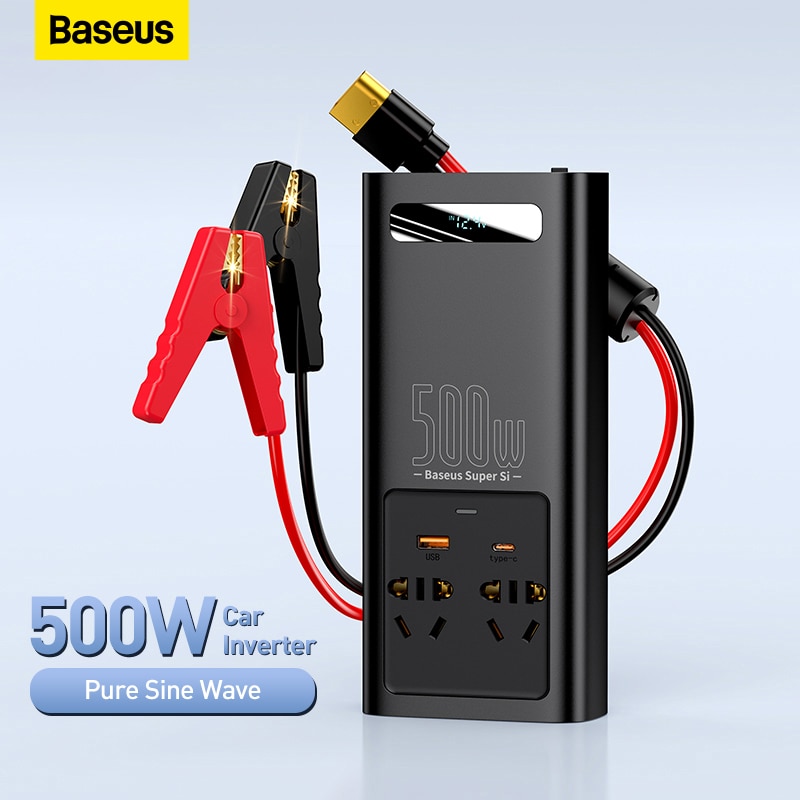 Baseus-ڵ ι 500W DC 12V AC 110V 220V ڵ ȯ, cŸ USB     EU ̱  ڵ ι